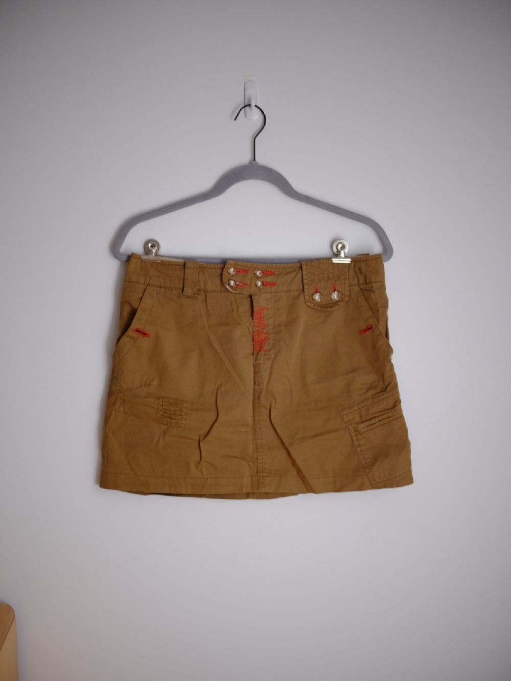 Pacific Trail Khaki Mini Skirt with Red Stitch Accents
